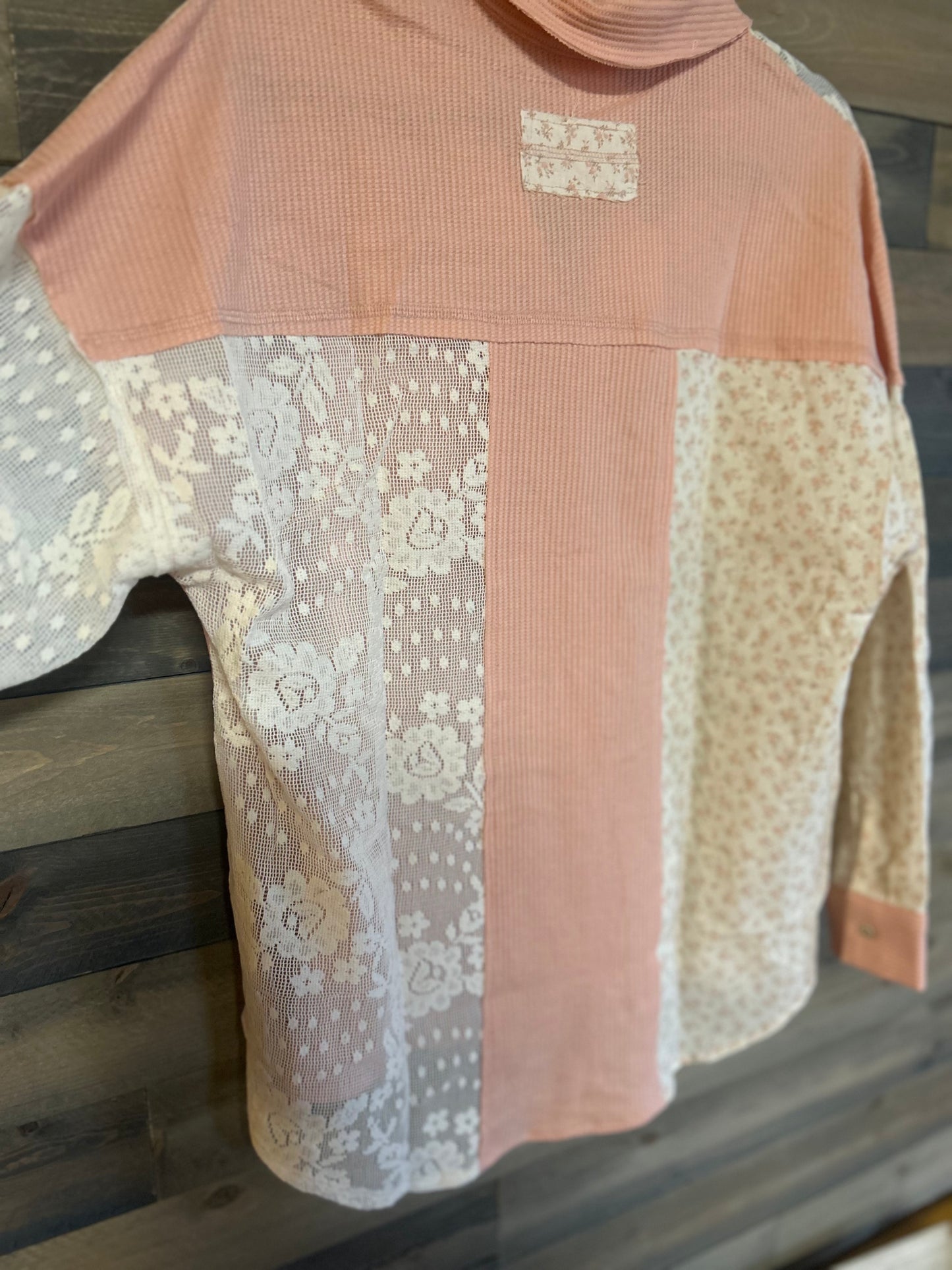 Contrast Ribbed Knit & Lace Shacket