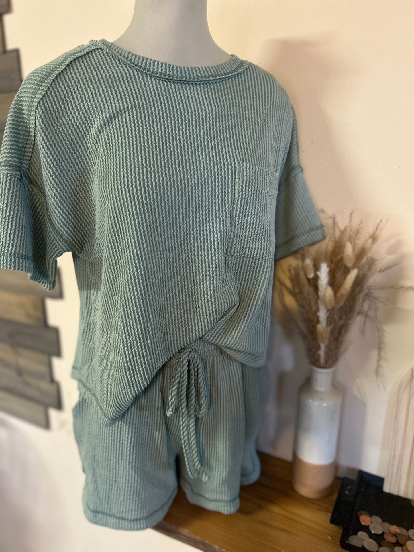 Oversized Two Tone Knit Top & Short Set