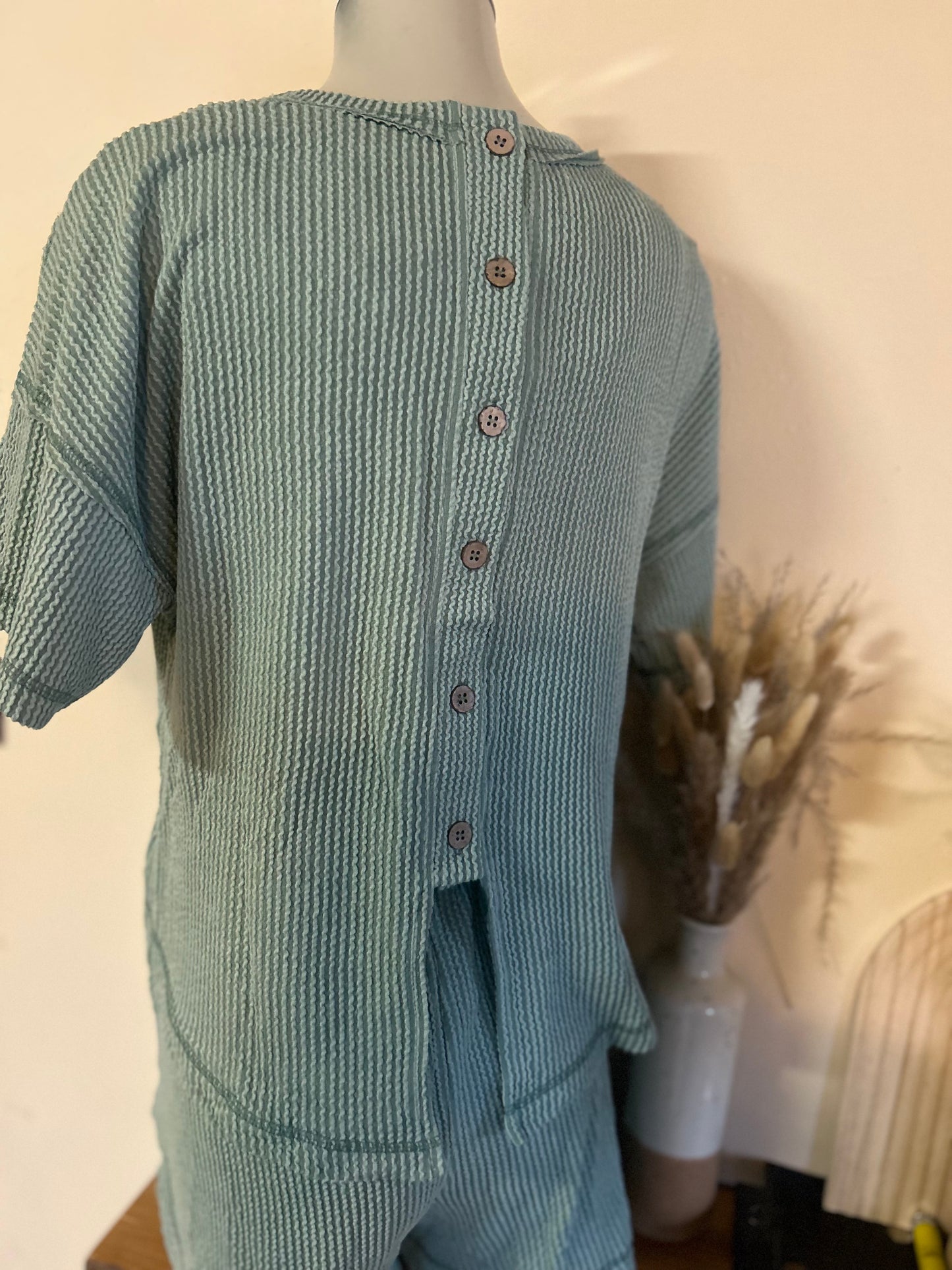 Oversized Two Tone Knit Top & Short Set