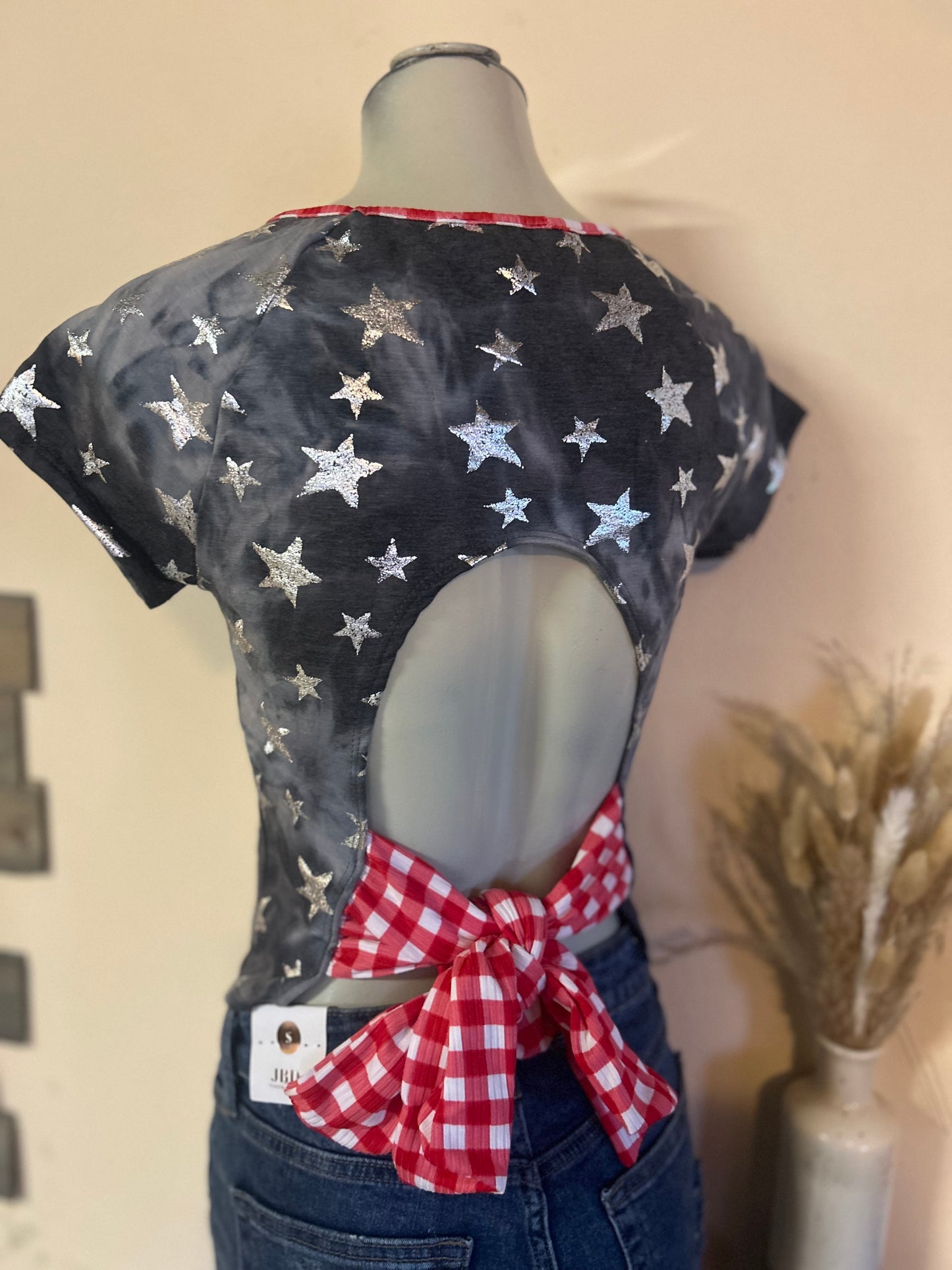 Star Print Knit Back Cut Out