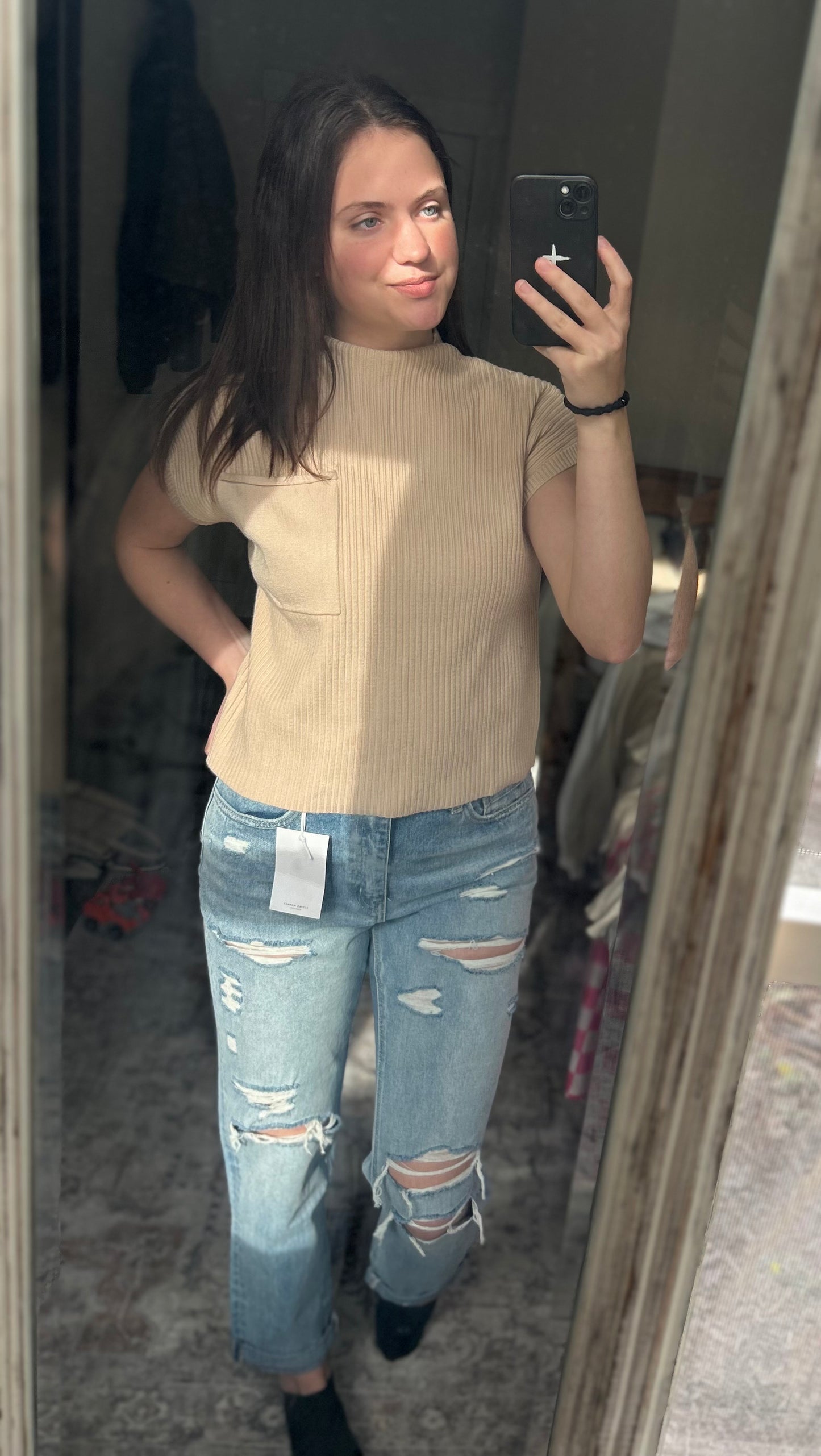 Ribbed Patch Womens Top