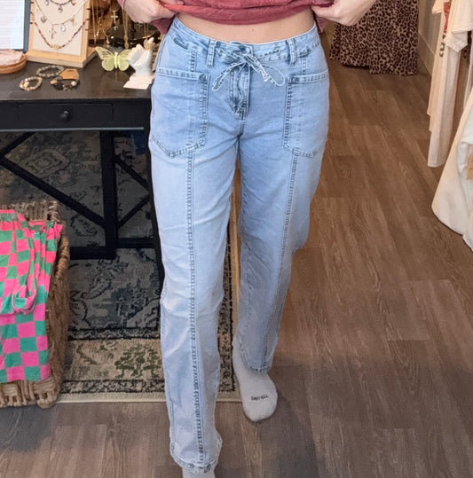 Drawstring Straight Jeans