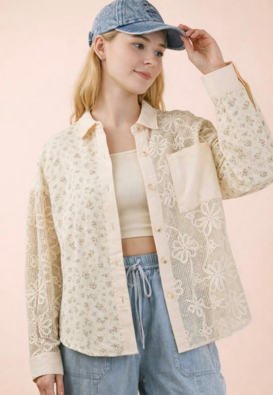 Vintage Floral Lace Patchwork Shirts