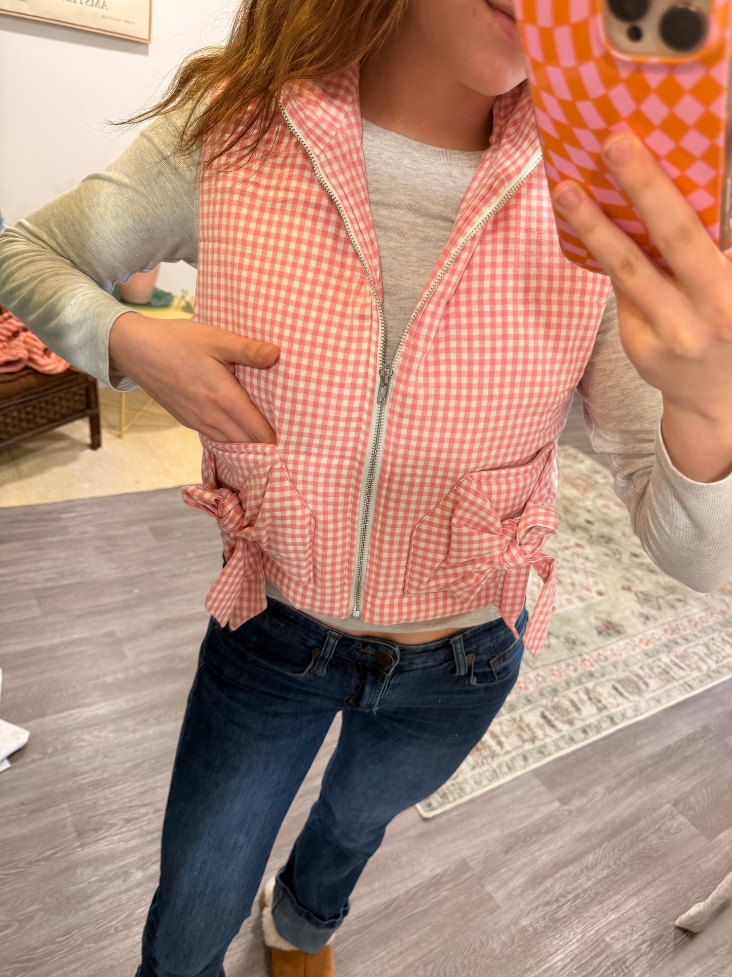 Gingham Puffer Vest