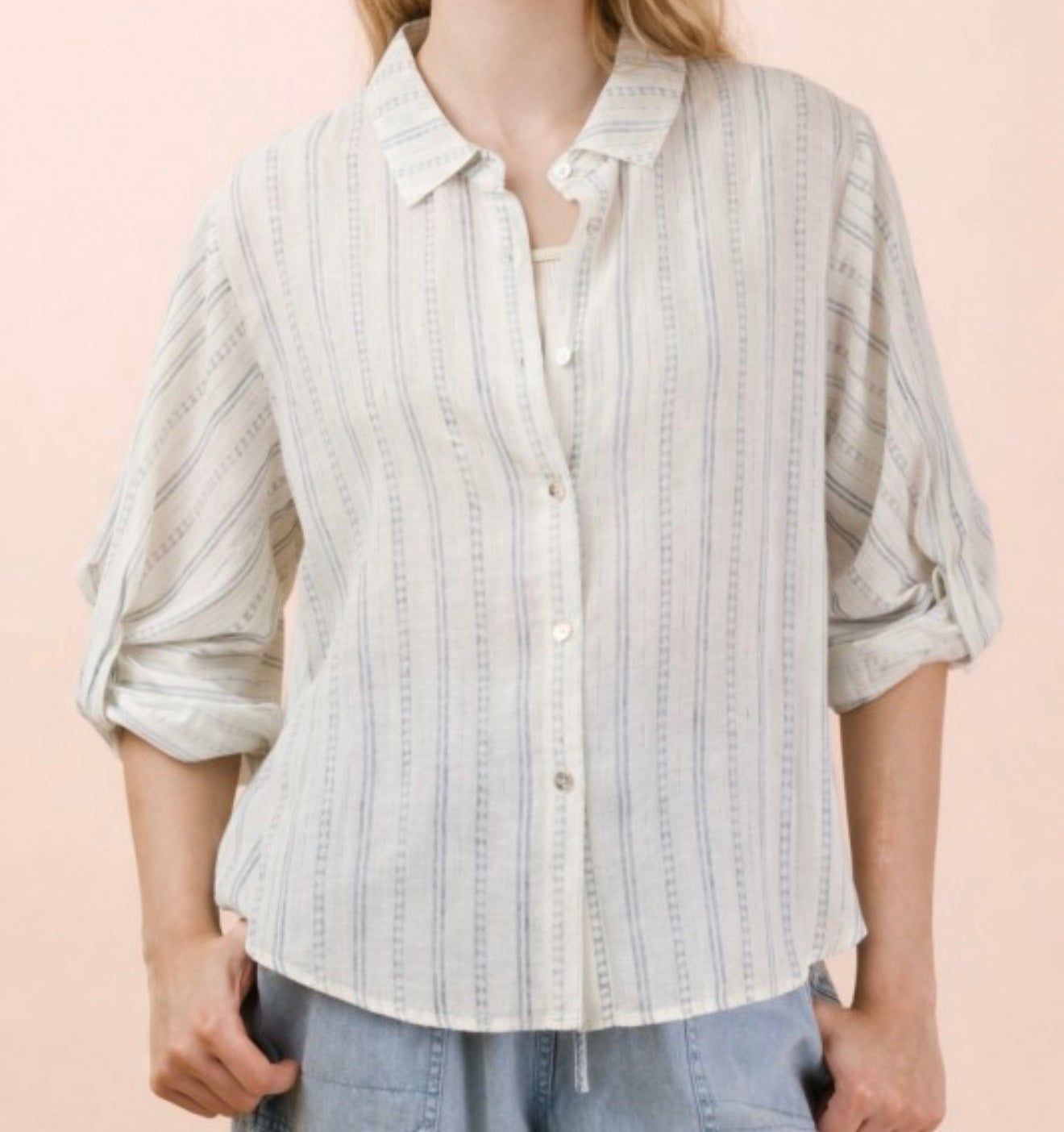 Roll Up half Sleeve Stripe Shirt