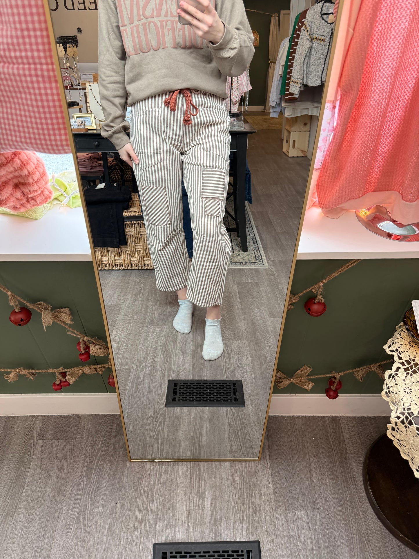 Striped Twill Barrel Pants