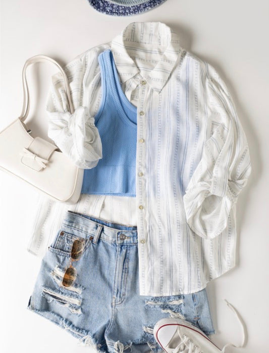 Roll Up half Sleeve Stripe Shirt