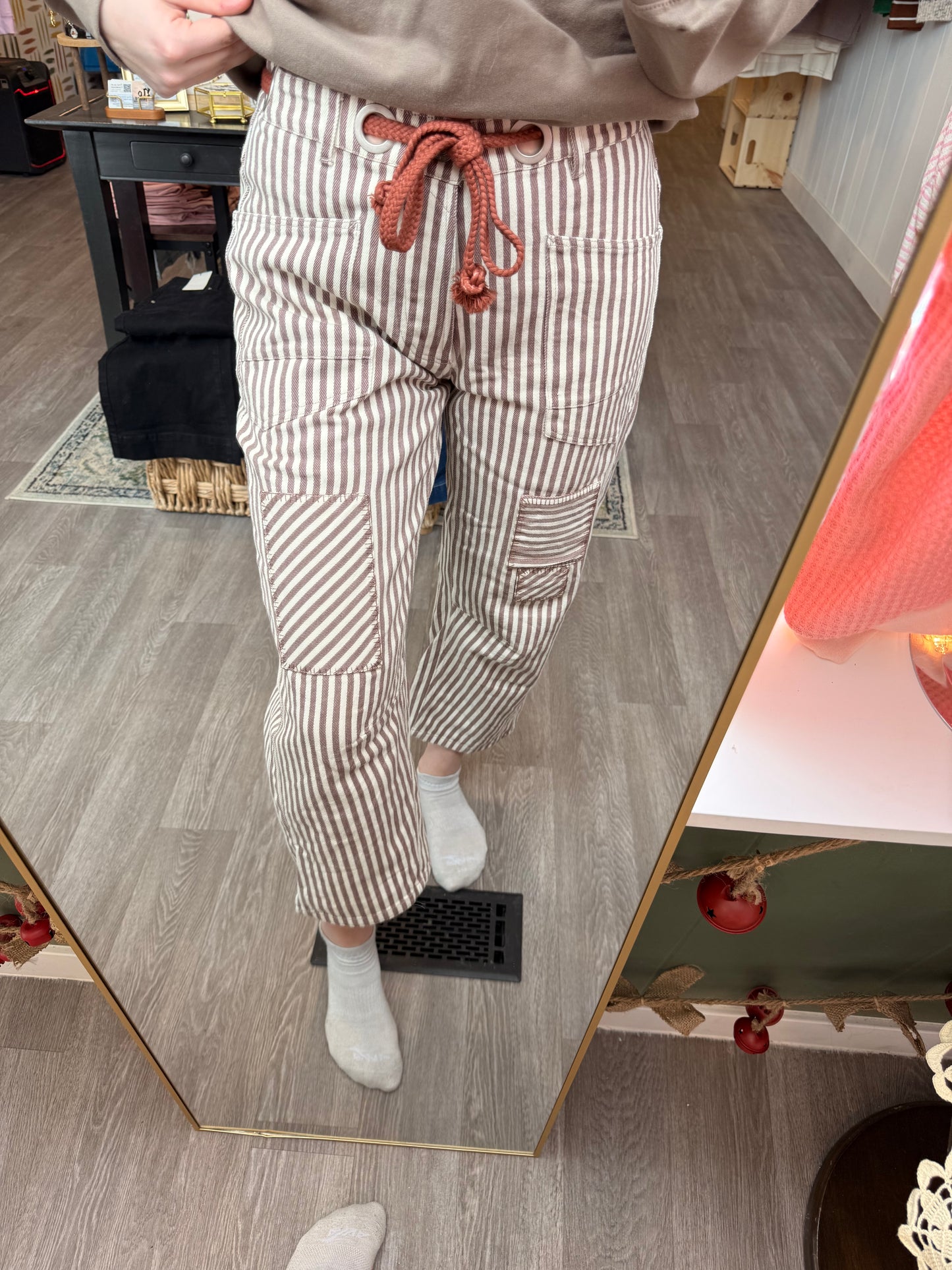 Striped Twill Barrel Pants