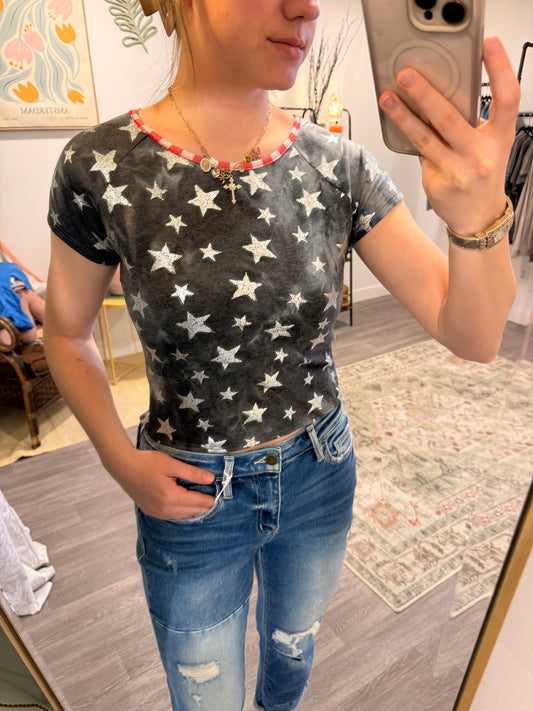Star Print Knit Back Cut Out