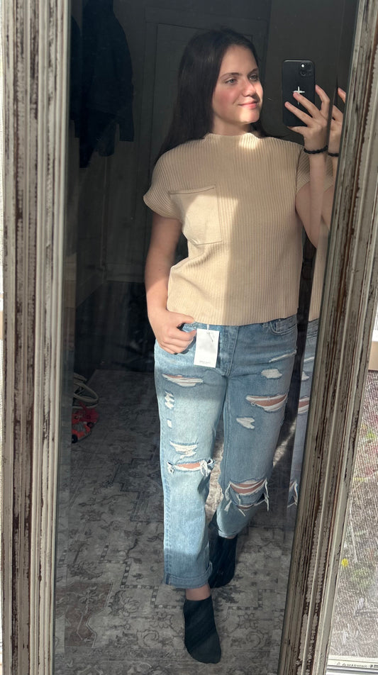 Ribbed Patch Womens Top
