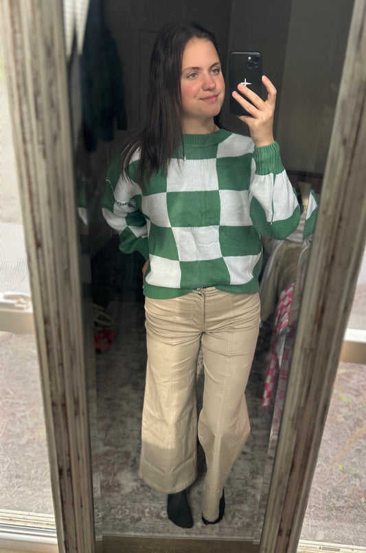 Green Checkered Bishop Sweater