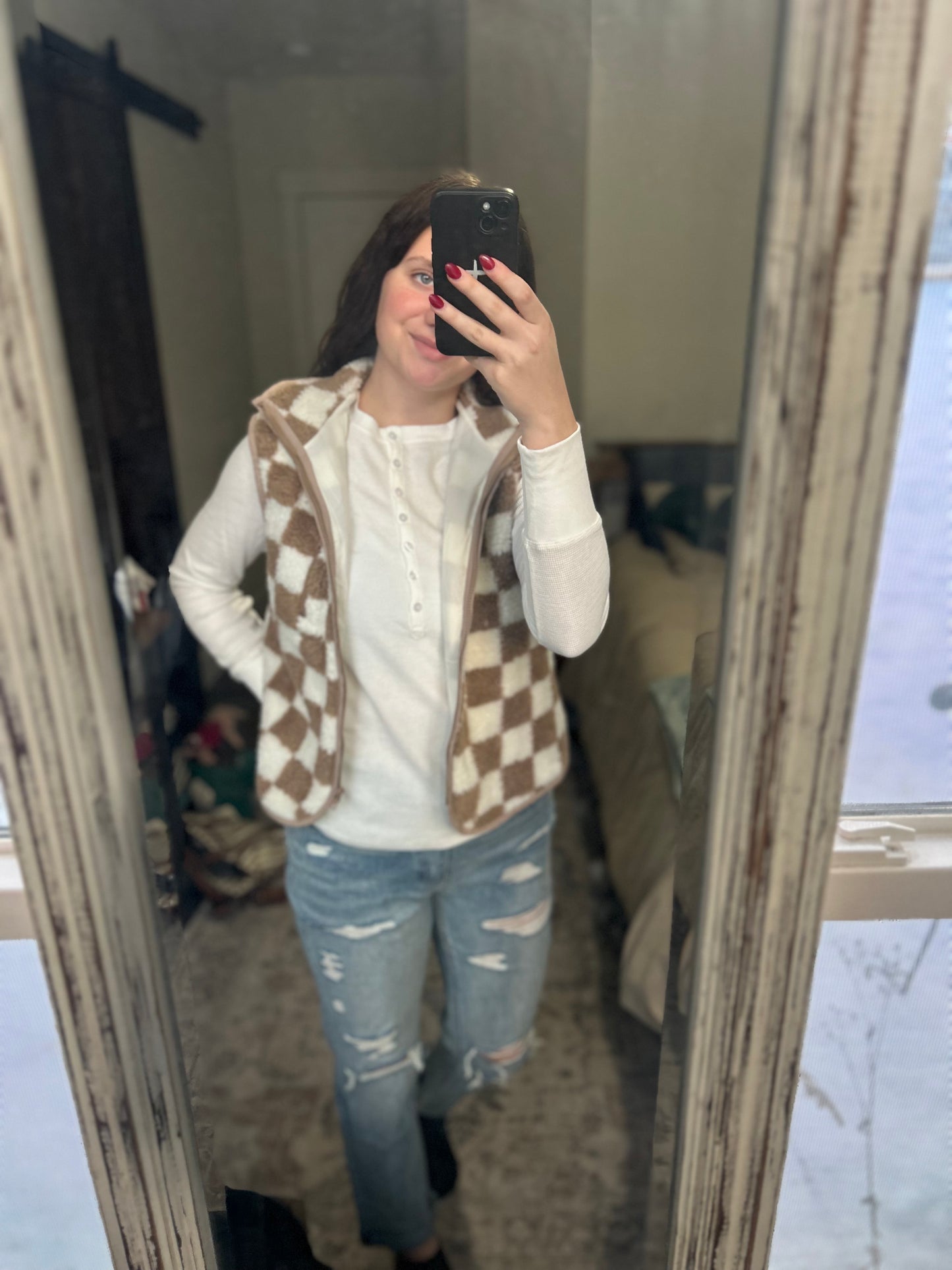 Checkered Sherpa Vest